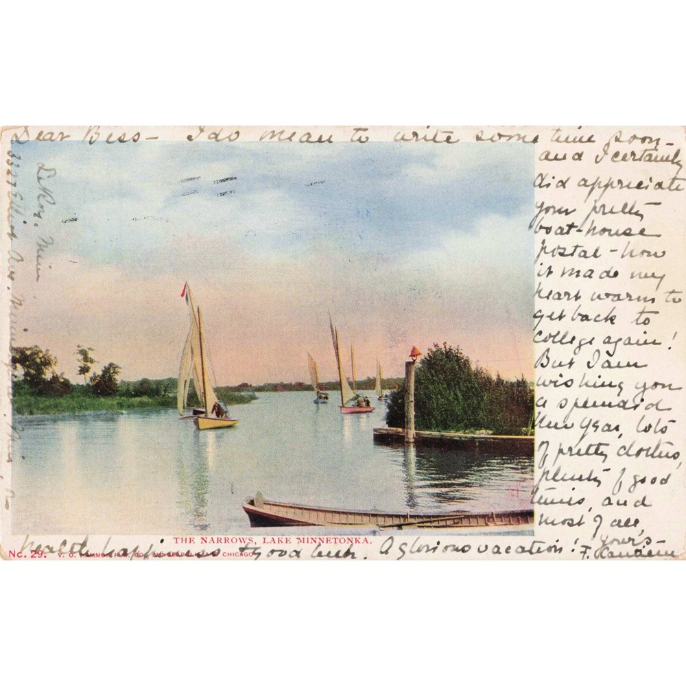 Lake Minnetonka Minnesota MN Undivided Back Postcard 1905 The Narrows Sailboats - Picture 1 of 2